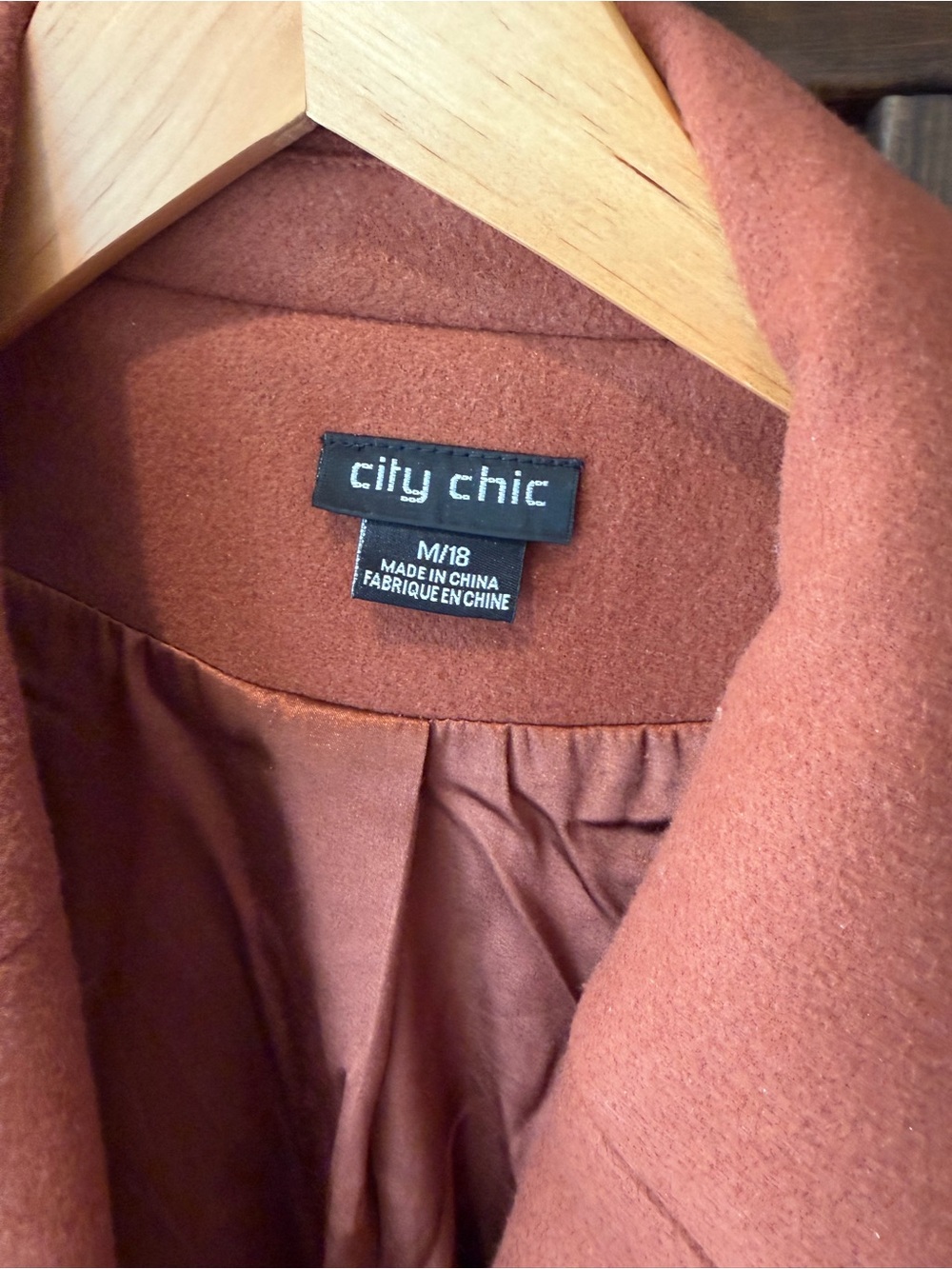 City Chic Burnt Orange Single-Button Wool-Blend Trench Coat - Picture 2 of 4